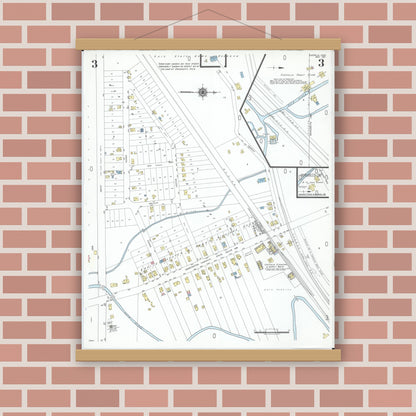 Old map wall art mockup — magnetic wood frame on brick wall — Sanborn Fire Insurance Map from Castalia, Erie County, Ohio (1951), Sheet #0003