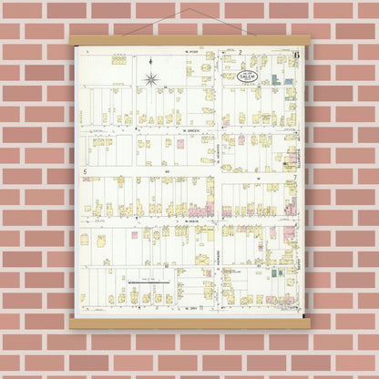 Old map wall art mockup — magnetic wood frame on brick wall — Sanborn Fire Insurance Map from Salem, Columbiana County, Ohio (1909), Sheet #0006