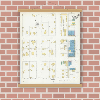 Old map wall art mockup — magnetic wood frame on brick wall — Sanborn Fire Insurance Map from Clifton, Bosque County, Texas (1905), Sheet #0002