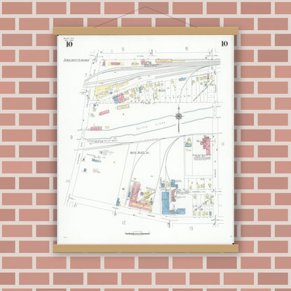Old map wall art mockup — magnetic wood frame on brick wall — Sanborn Fire Insurance Map from Beloit, Rock County, Wisconsin (1939), Sheet #0010
