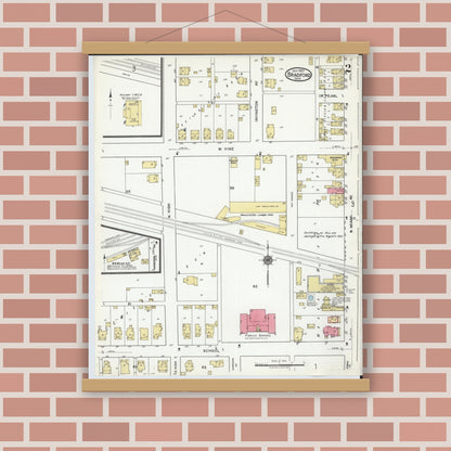 Old map wall art mockup — magnetic wood frame on brick wall — Sanborn Fire Insurance Map from Bradford, Darke and Miami Counties, Ohio (1920), Sheet #0002