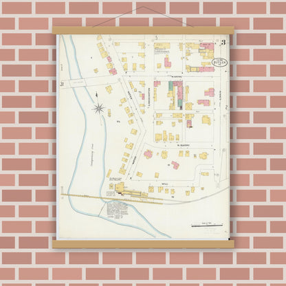 Old map wall art mockup — magnetic wood frame on brick wall — Sanborn Fire Insurance Map from Butler, Butler County, Pennsylvania (1906), Sheet #0003