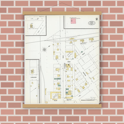 Old map wall art mockup — magnetic wood frame on brick wall — Sanborn Fire Insurance Map from Le Roy, Mower County, Minnesota (1900), Sheet #0002