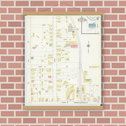 Old map wall art mockup — magnetic wood frame on brick wall — Sanborn Fire Insurance Map from Germantown, Montgomery County, Ohio (1912), Sheet #0002