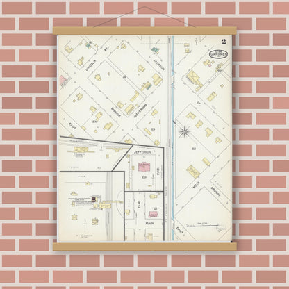 Old map wall art mockup — magnetic wood frame on brick wall — Sanborn Fire Insurance Map from Gardner, Grundy County, Illinois (1892), Sheet #0002