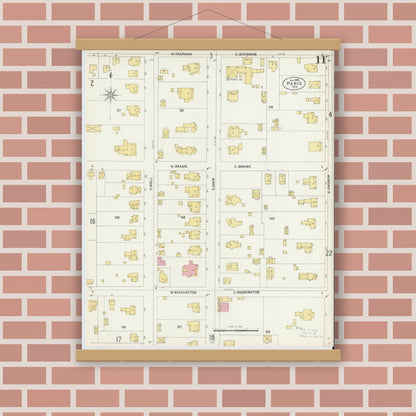 Old map wall art mockup — magnetic wood frame on brick wall — Sanborn Fire Insurance Map from Paris, Lamar County, Texas (1902), Sheet #0011