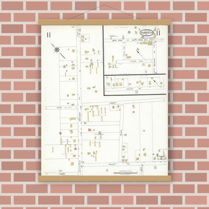 Old map wall art mockup — magnetic wood frame on brick wall — Sanborn Fire Insurance Map from Hammonton, Atlantic County, New Jersey (1923), Sheet #0011