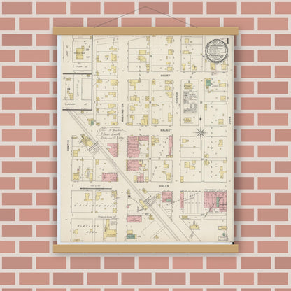 Old map wall art mockup — magnetic wood frame on brick wall — Sanborn Fire Insurance Map from Frankton, Madison County, Indiana (1895) - Complete Map Set