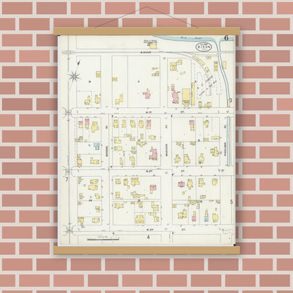 Old map wall art mockup — magnetic wood frame on brick wall — Sanborn Fire Insurance Map from Dixon, Lee County, Illinois (1897), Sheet #0006