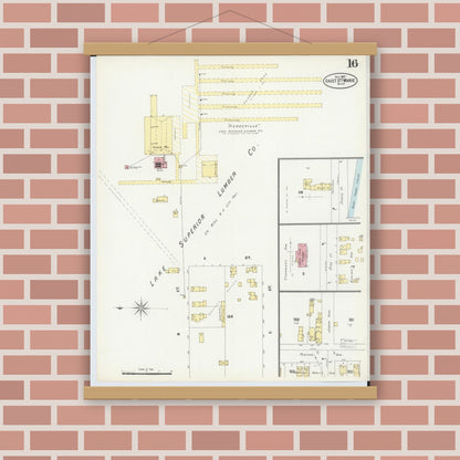 Old map wall art mockup — magnetic wood frame on brick wall — Sanborn Fire Insurance Map from Sault Sainte Marie, Chippewa County, Michigan (1897), Sheet #0016