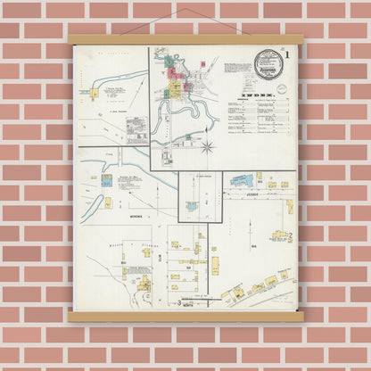 Old map wall art mockup — magnetic wood frame on brick wall — Sanborn Fire Insurance Map from Rushford, Fillmore County, Minnesota (1900), Sheet #0001