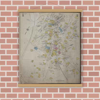 Old map wall art mockup — magnetic wood frame on brick wall — Sanborn Fire Insurance Map from Cohasset, Norfolk County, Massachusetts (1952), Sheet #0002