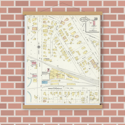 Old map wall art mockup — magnetic wood frame on brick wall — Sanborn Fire Insurance Map from Battle Creek, Calhoun County, Michigan (1913), Sheet #0028