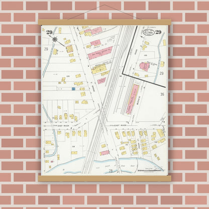 Old map wall art mockup — magnetic wood frame on brick wall — Sanborn Fire Insurance Map from Elyria, Lorain County, Ohio (1925), Sheet #0029