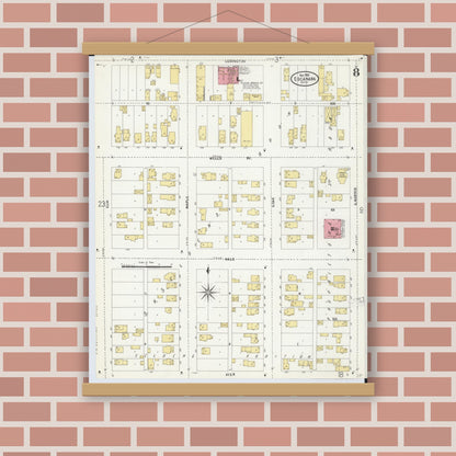Old map wall art mockup — magnetic wood frame on brick wall — Sanborn Fire Insurance Map from Escanaba, Delta County, Michigan (1906), Sheet #0008