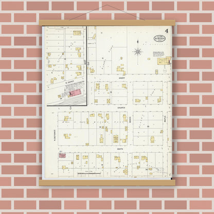 Old map wall art mockup — magnetic wood frame on brick wall — Sanborn Fire Insurance Map from Stryker, Williams County, Ohio (1899), Sheet #0004