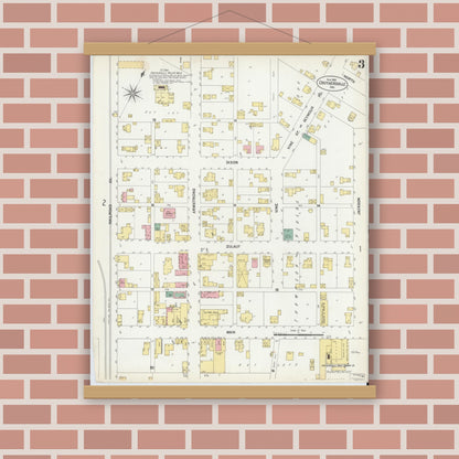 Old map wall art mockup — magnetic wood frame on brick wall — Sanborn Fire Insurance Map from Crothersville, Jackson County, Indiana (1901), Sheet #0003