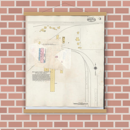 Old map wall art mockup — magnetic wood frame on brick wall — Sanborn Fire Insurance Map from Manistique, Schoolcraft County, Michigan (1950), Sheet #0003