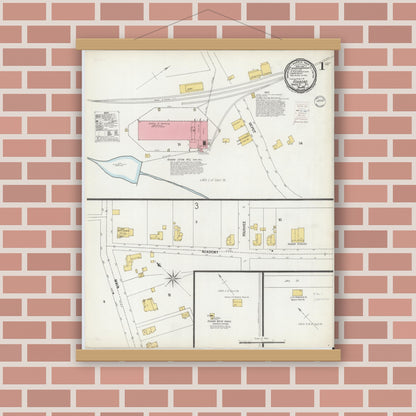 Old map wall art mockup — magnetic wood frame on brick wall — Sanborn Fire Insurance Map from Roxboro, Person County, North Carolina (1900) - Complete Map Set