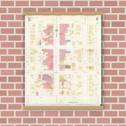 Old map wall art mockup — magnetic wood frame on brick wall — Sanborn Fire Insurance Map from Tomah, Monroe County, Wisconsin (1944), Sheet #0002