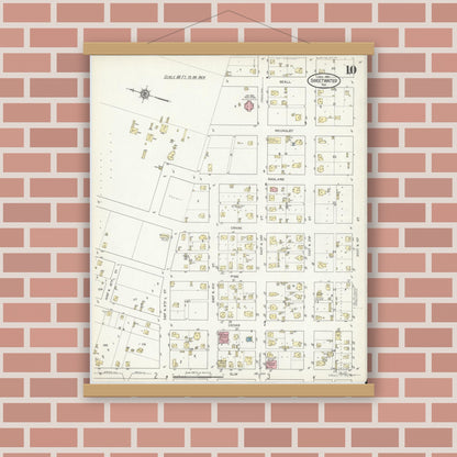 Old map wall art mockup — magnetic wood frame on brick wall — Sanborn Fire Insurance Map from Sweetwater, Nolan County, Texas (1914), Sheet #0010