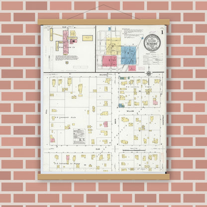 Old map wall art mockup — magnetic wood frame on brick wall — Sanborn Fire Insurance Map from Reading, Hillsdale County, Michigan (1909) - Complete Map Set