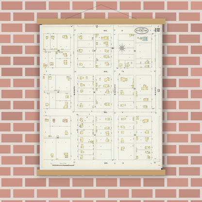 Old map wall art mockup — magnetic wood frame on brick wall — Sanborn Fire Insurance Map from Sterling, Whiteside County, Illinois (1897), Sheet #0012