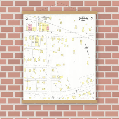 Old map wall art mockup — magnetic wood frame on brick wall — Sanborn Fire Insurance Map from Strawberry Point, Clayton County, Iowa (1931), Sheet #0003