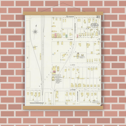 Old map wall art mockup — magnetic wood frame on brick wall — Sanborn Fire Insurance Map from Sherman, Grayson County, Texas (1897), Sheet #0011