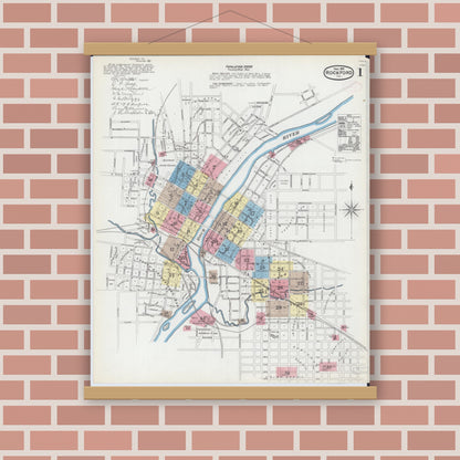 Old map wall art mockup — magnetic wood frame on brick wall — Sanborn Fire Insurance Map from Rockford, Winnebago County, Illinois (1891) - Complete Map Set