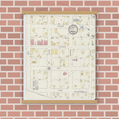 Old map wall art mockup — magnetic wood frame on brick wall — Sanborn Fire Insurance Map from Danvers, McLean County, Illinois (1894) - Complete Map Set