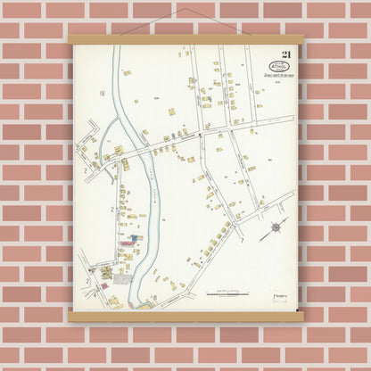 Old map wall art mockup — magnetic wood frame on brick wall — Sanborn Fire Insurance Map from Athol, Worcester County, Massachusetts (1917), Sheet #0021