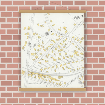 Old map wall art mockup — magnetic wood frame on brick wall — Sanborn Fire Insurance Map from Maynard, Middlesex County, Massachusetts (1904), Sheet #0004