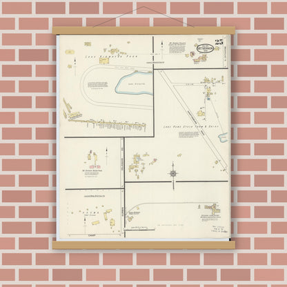 Old map wall art mockup — magnetic wood frame on brick wall — Sanborn Fire Insurance Map from Mount Vernon, Knox County, Ohio (1913), Sheet #0025