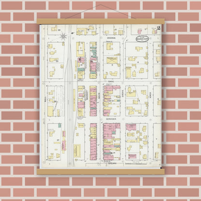 Old map wall art mockup — magnetic wood frame on brick wall — Sanborn Fire Insurance Map from Morrison, Whiteside County, Illinois (1892), Sheet #0002
