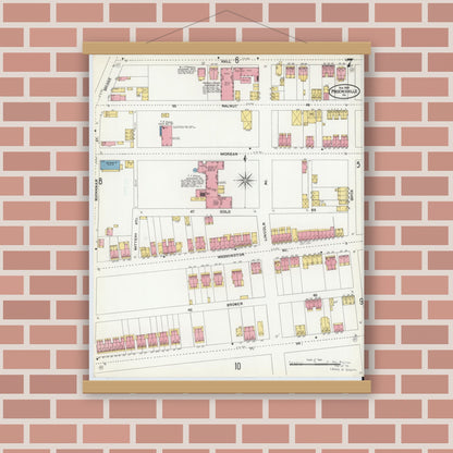 Old map wall art mockup — magnetic wood frame on brick wall — Sanborn Fire Insurance Map from Phoenixville, Chester County, Pennsylvania (1906), Sheet #0007