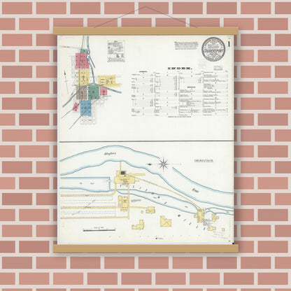Old map wall art mockup — magnetic wood frame on brick wall — Sanborn Fire Insurance Map from Coudersport, Potter County, Pennsylvania (1903) - Complete Map Set