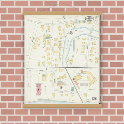 Old map wall art mockup — magnetic wood frame on brick wall — Sanborn Fire Insurance Map from Great Barrington, Berkshire County, Massachusetts (1898), Sheet #0003
