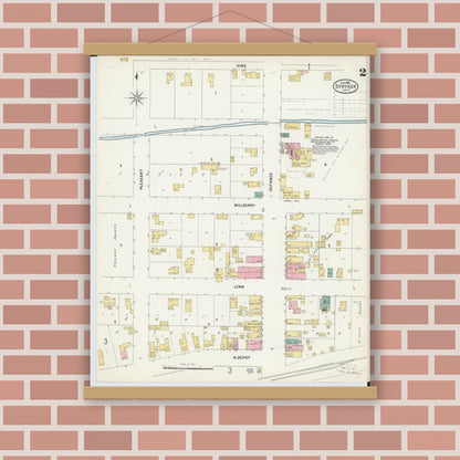 Old map wall art mockup — magnetic wood frame on brick wall — Sanborn Fire Insurance Map from Stryker, Williams County, Ohio (1899), Sheet #0002