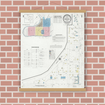 Old map wall art mockup — magnetic wood frame on brick wall — Sanborn Fire Insurance Map from Bandera, Bandera County, Texas (1950) - Complete Map Set