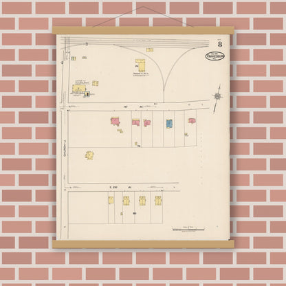 Old map wall art mockup — magnetic wood frame on brick wall — Sanborn Fire Insurance Map from Parkesburg, Chester County, Pennsylvania (1921), Sheet #0008