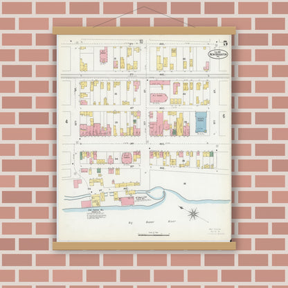 Old map wall art mockup — magnetic wood frame on brick wall — Sanborn Fire Insurance Map from New Brighton, Beaver County, Pennsylvania (1901), Sheet #0005