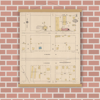 Old map wall art mockup — magnetic wood frame on brick wall — Sanborn Fire Insurance Map from Luling, Caldwell County, Texas (1921), Sheet #0002