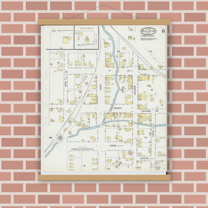 Old map wall art mockup — magnetic wood frame on brick wall — Sanborn Fire Insurance Map from Wellston, Jackson County, Ohio (1892), Sheet #0006