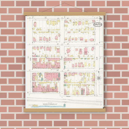 Old map wall art mockup — magnetic wood frame on brick wall — Sanborn Fire Insurance Map from Fort Madison, Lee County, Iowa (1894), Sheet #0006