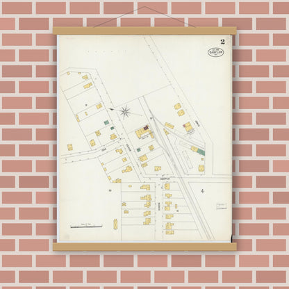 Old map wall art mockup — magnetic wood frame on brick wall — Sanborn Fire Insurance Map from Babylon, Suffolk County, New York (1902), Sheet #0002