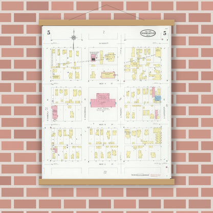 Old map wall art mockup — magnetic wood frame on brick wall — Sanborn Fire Insurance Map from Iron Mountain, Dickinson County, Michigan (1930), Sheet #0005