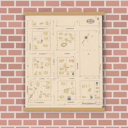 Old map wall art mockup — magnetic wood frame on brick wall — Sanborn Fire Insurance Map from Belvidere, Boone County, Illinois (1922), Sheet #0004