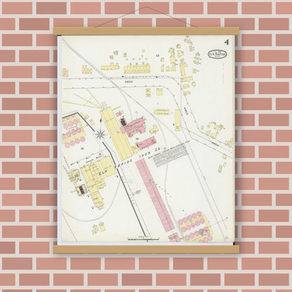Old map wall art mockup — magnetic wood frame on brick wall — Sanborn Fire Insurance Map from Elk Rapids, Antrim County, Michigan (1895), Sheet #0004
