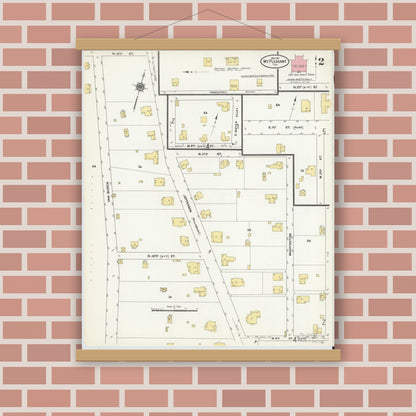 Old map wall art mockup — magnetic wood frame on brick wall — Sanborn Fire Insurance Map from Mount Pleasant, Titus County, Texas (1911), Sheet #0002